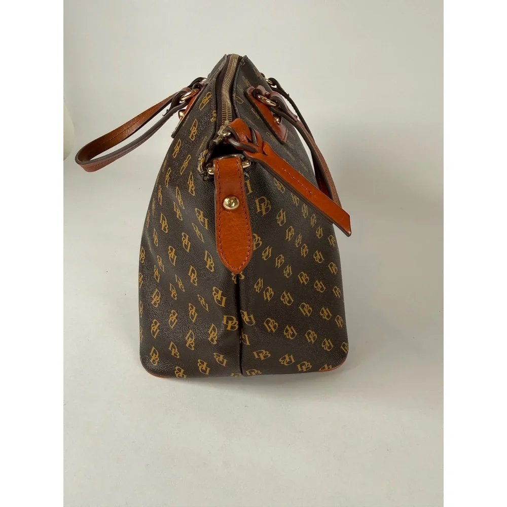 Dooney & Bourke Greta Greena Monogram Satchel Bag Brown Tmoro‎ Leather Trim